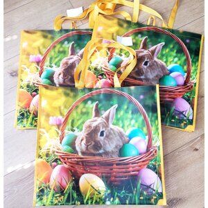 EASTER Reusable Tote Bag ~19" x 18" x 8" BUNNY IN AN EASTER BASKET EGGS LOT of 3